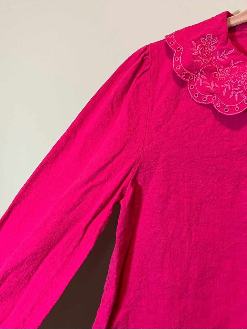Anna Kay Women’s Pink Collared Embroidered Button Up Long Sleeve Top Large - Picture 5 of 10